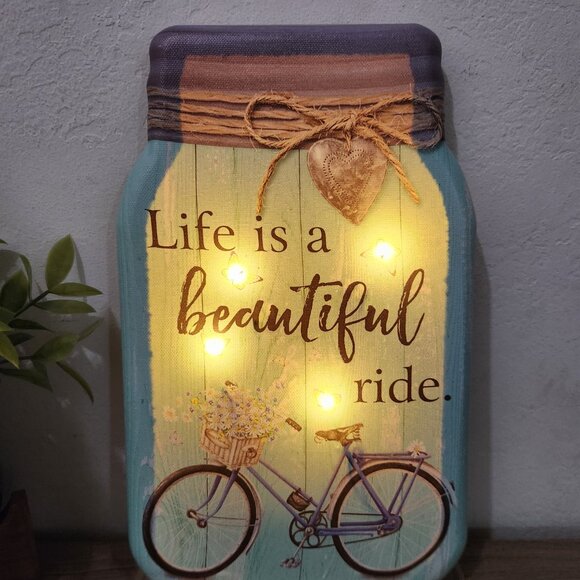 Farmhouse Lighted Canvas Mason Jar LIFE IS BEAUTIFUL RIDE Wall Decor 11" H - Picture 2 of 5